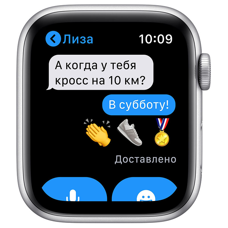 часы apple watch se 44 мм корпус из алюминия серебристого цвета, спортивный ремешок белого цвета