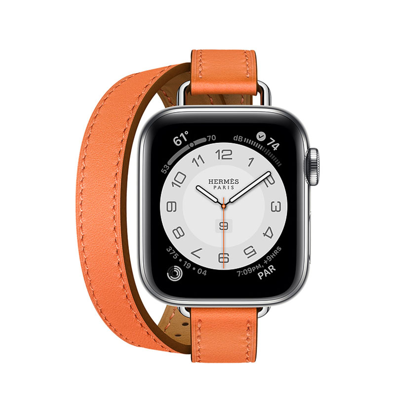 часы apple watch series 6 hermès 40mm корпус из стали серебристого цвета, оранжевый двойной кожаный ремешок (mg1w3)