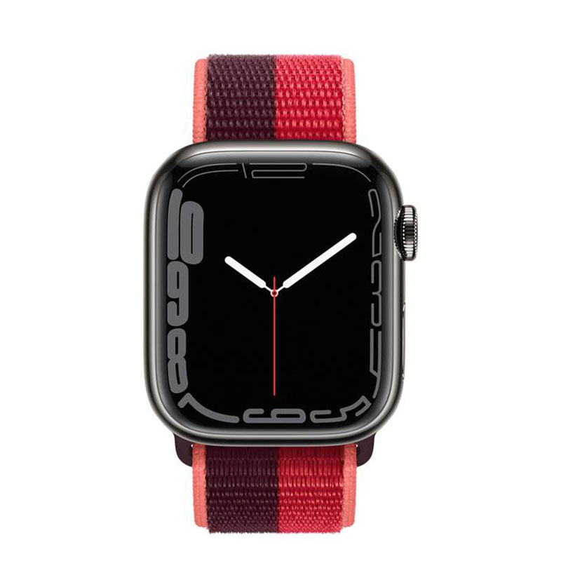 часы apple watch series 7 41 мм сталь графитового цвета спортивный браслет красный