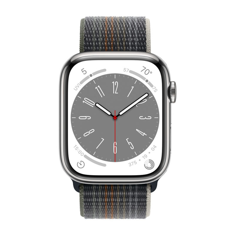 умные часы apple watch series 8 gps + cellular 45мм silver stainless steel case with sport loop