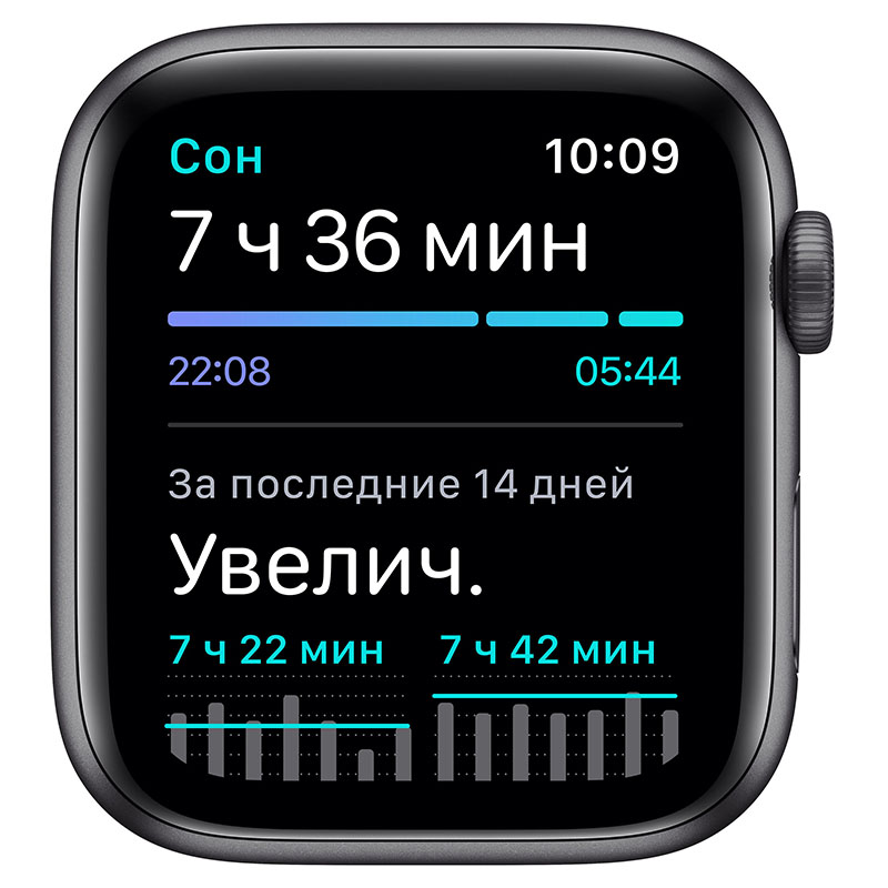 часы apple watch nike se 44 мм корпус из алюминия цвета серый космос, спортивный ремешок nike цвета антрацитовый/чёрный