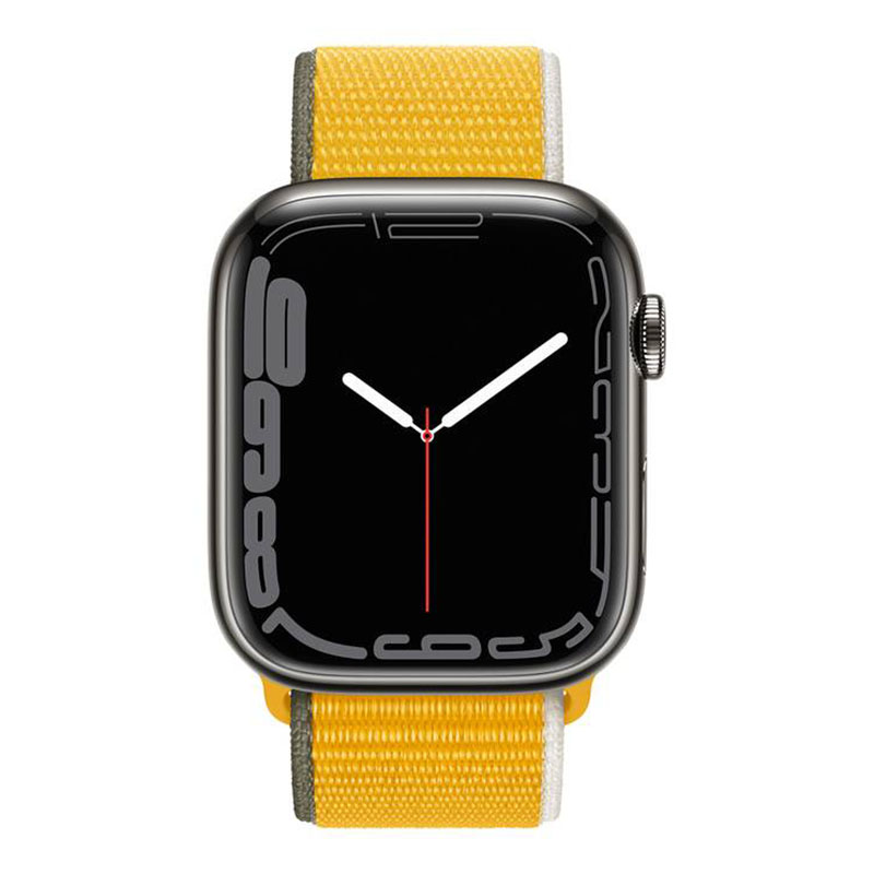 часы apple watch series 7 45 мм сталь графитового цвета спортивный браслет ярко-жёлтый