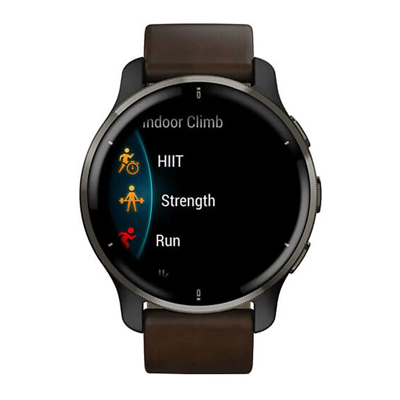 смарт-часы garmin venu 2 plus, black with leather band (010-02496-15)