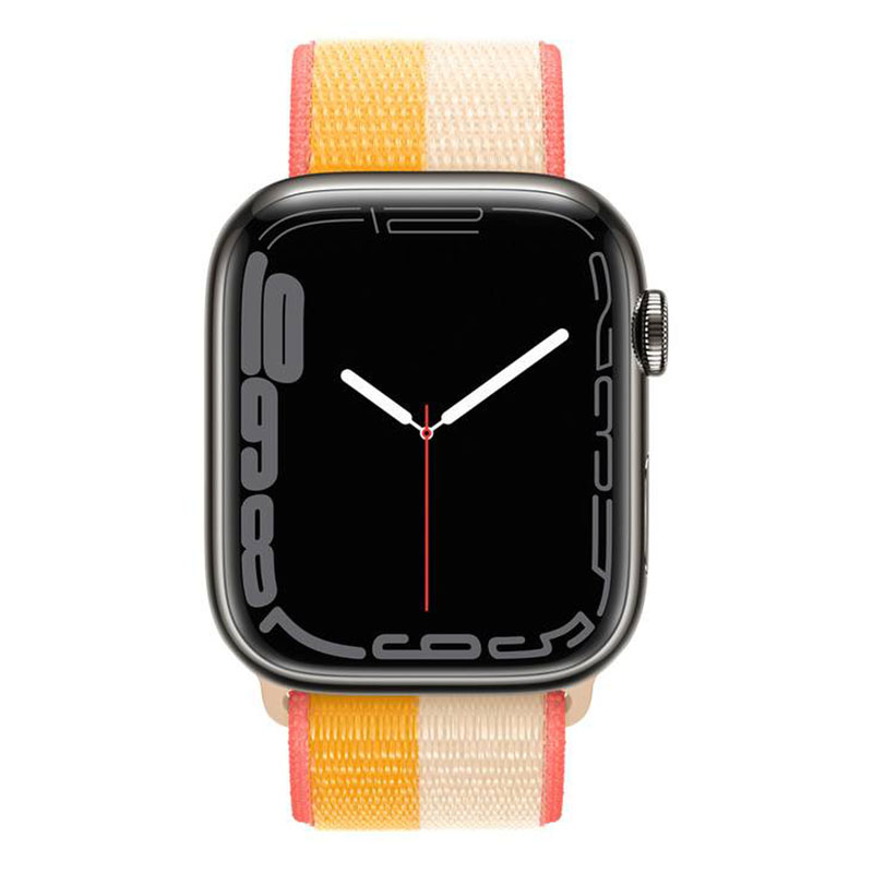 часы apple watch series 7 45 мм сталь графитового цвета спортивный браслет «спелый маис/белый»