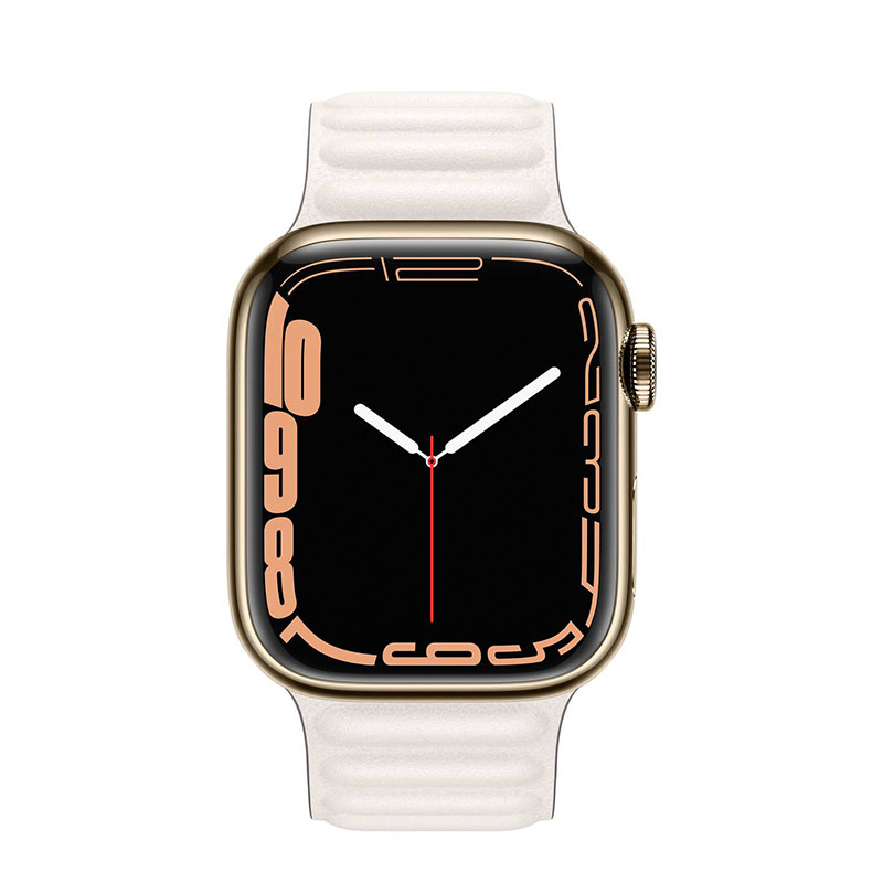 часы apple watch series 7 41 мм золотая нержавеющая сталь браслет из кожи «белый мел»