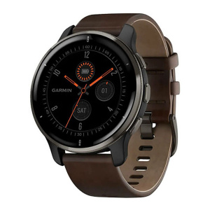 смарт-часы garmin venu 2 plus, black with leather band (010-02496-15)