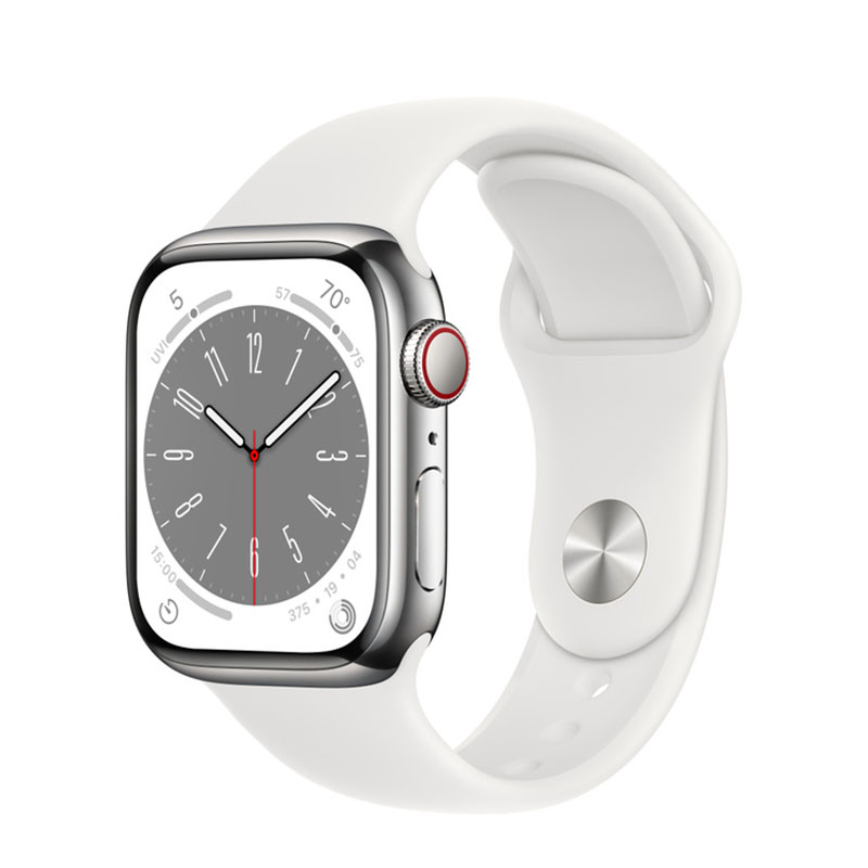 умные часы apple watch series 8 gps + cellular 41мм silver stainless steel case with sport band