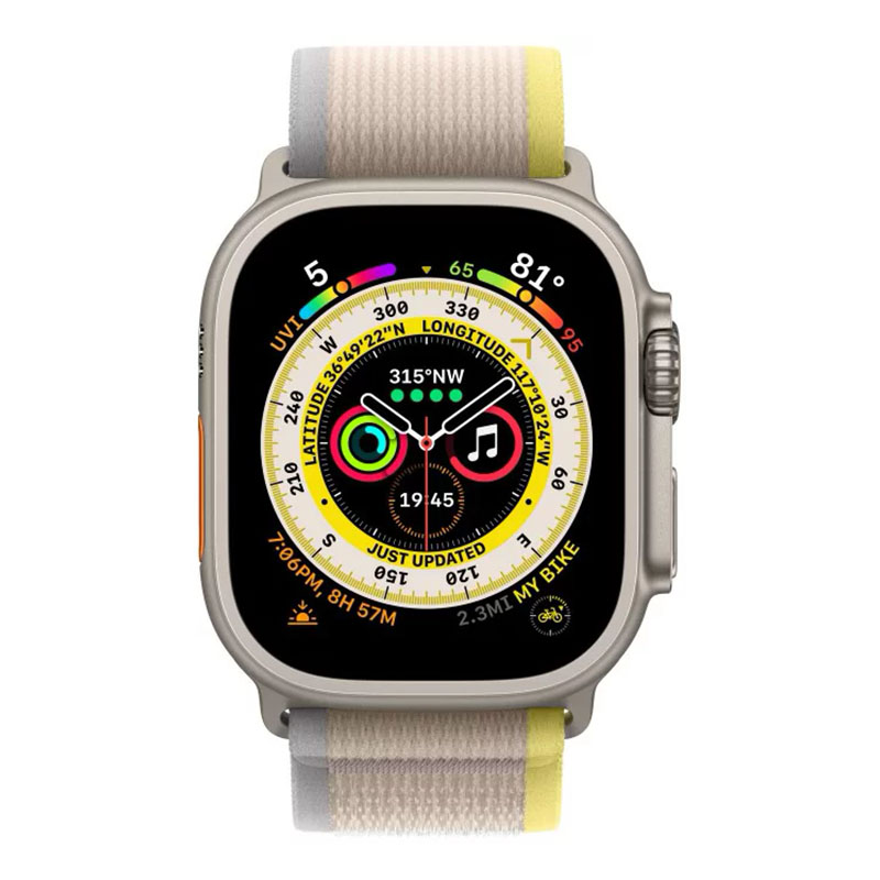 умные часы apple watch ultra gps + cellular 49мм titanium case with yellow/beige trail loop mnhd3 желтый/бежевый