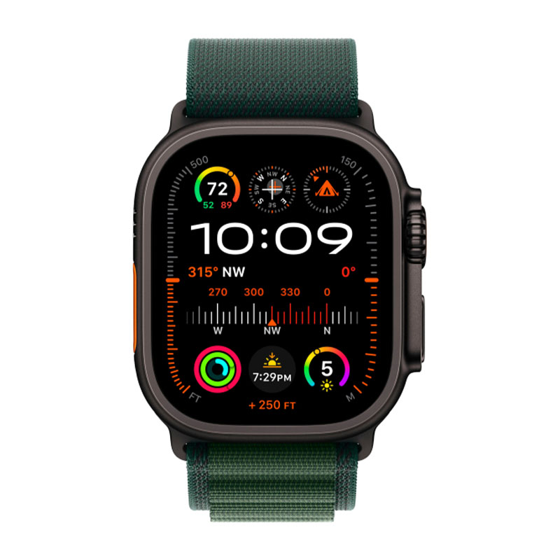 умные часы apple watch ultra 2 (2024) gps + cellular, 49 мм, m, black titanium case with green alpine band, зеленый