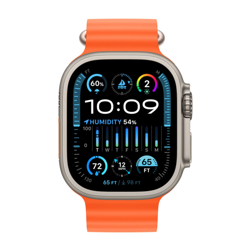 умные часы apple watch ultra 2 (2024) gps + cellular, 49 мм, titanium case with orange ocean band, оранжевый