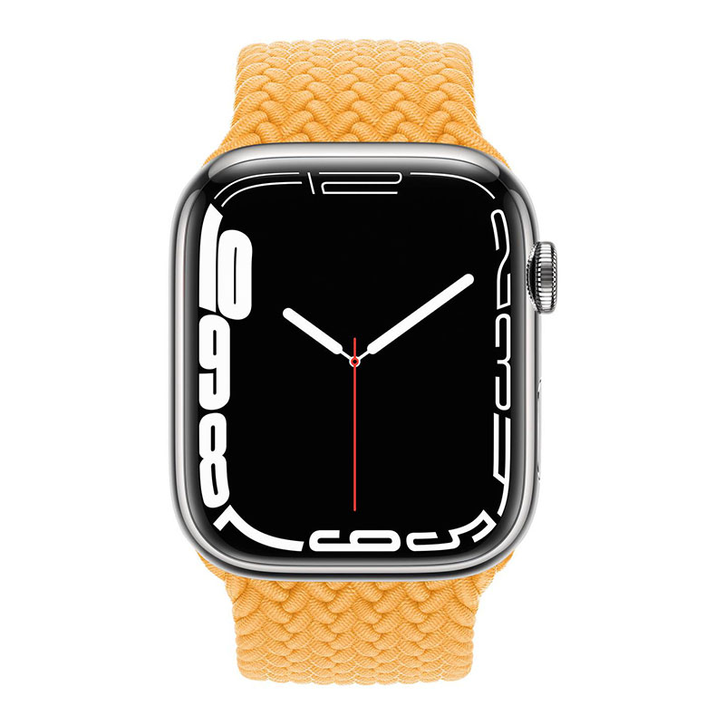 часы apple watch series 7 45 мм, silver stainless steel, плетеный монобраслет «спелый маис»
