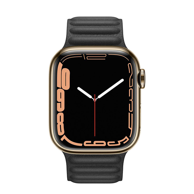 часы apple watch series 7 41 мм золотая нержавеющая сталь браслет из кожи чёрный