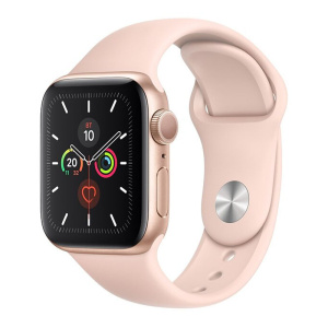 часы apple watch series 5 gps 44mm aluminum case with sport band gold, pink sand (розовый)