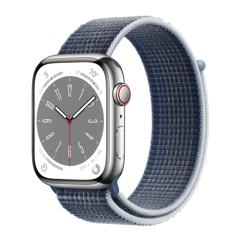 умные часы apple watch series 8 gps + cellular 45мм silver stainless steel case with sport loop