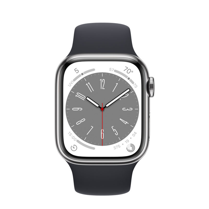 умные часы apple watch series 8 gps + cellular 41мм silver stainless steel case with sport band