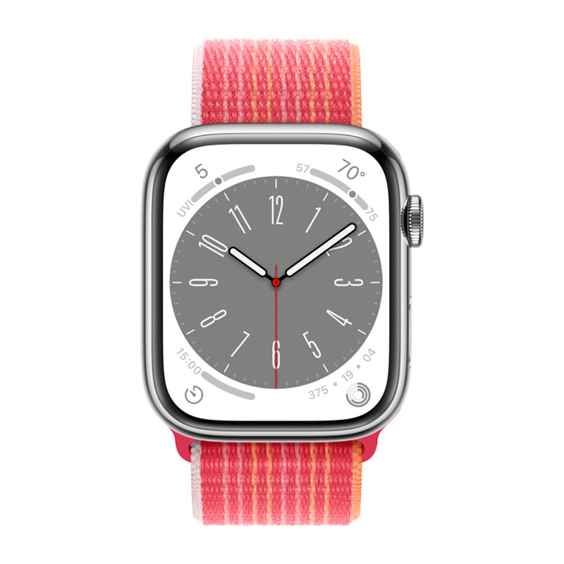 умные часы apple watch series 8 gps + cellular 45мм silver stainless steel case with sport loop