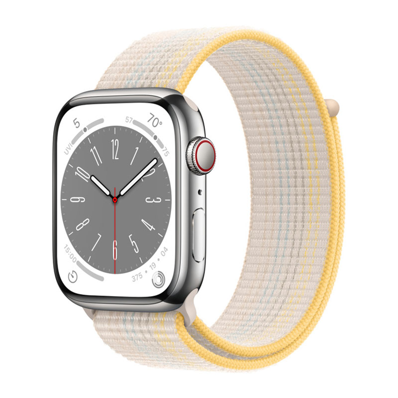 умные часы apple watch series 8 gps + cellular 45мм silver stainless steel case with sport loop