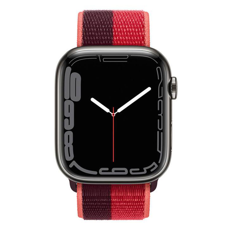 часы apple watch series 7 45 мм сталь графитового цвета спортивный браслет красный