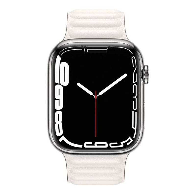 часы apple watch series 7 45 мм серебристая нержавеющая сталь браслет из кожи «белый мел»
