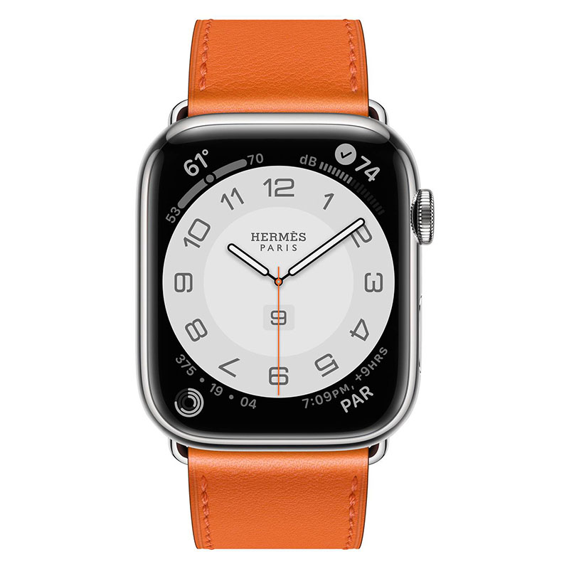 часы apple watch series 7 hermes 45 мм с кожаным ремешком оранжевого цвета