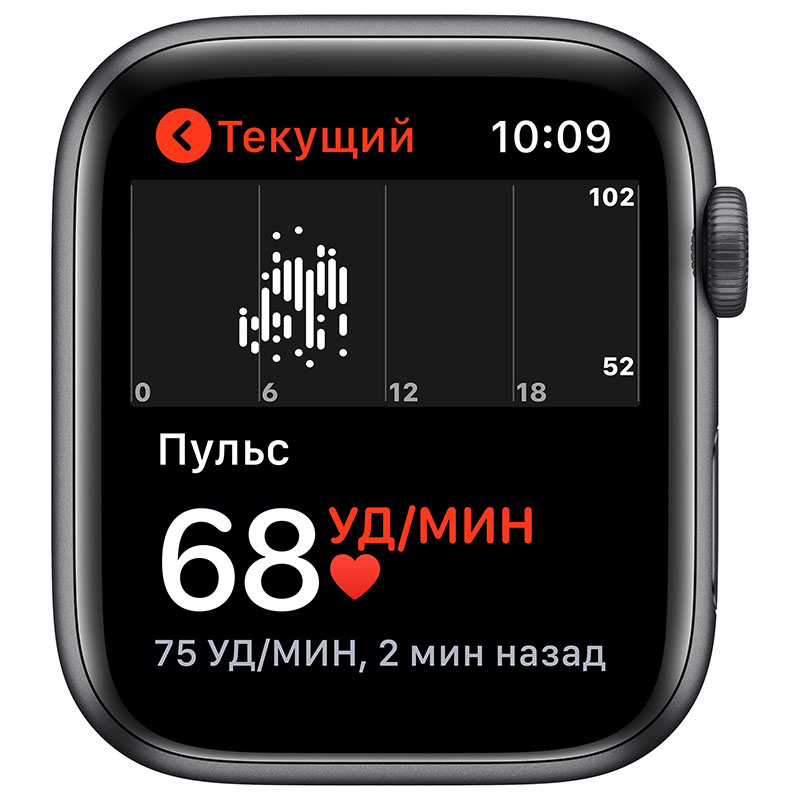 часы apple watch se 44 мм корпус из алюминия цвета серый космос, спортивный ремешок чёрного цвета