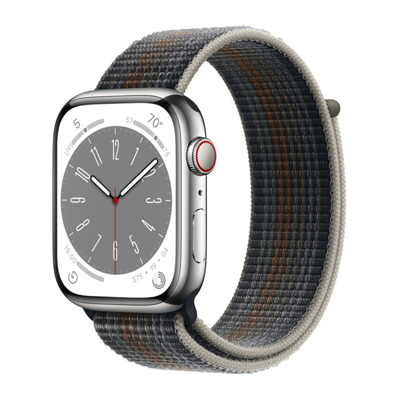 умные часы apple watch series 8 gps + cellular 45мм silver stainless steel case with sport loop