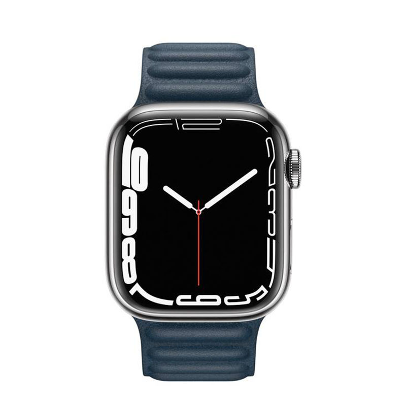 часы apple watch series 7 41 мм серебристая нержавеющая сталь браслет из кожи «балтийский синий»