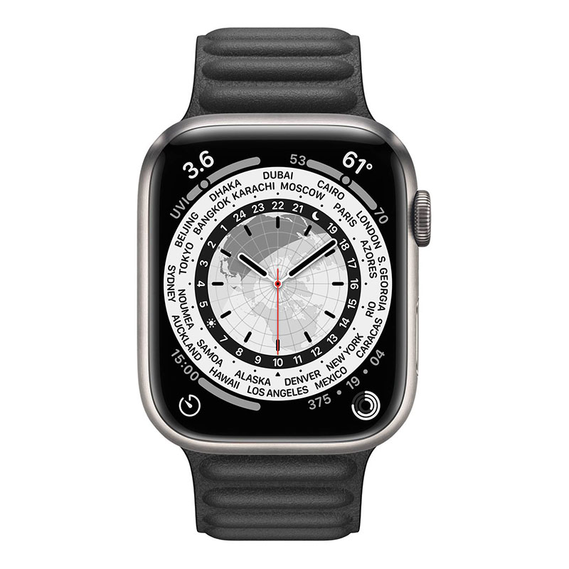 часы apple watch series 7 45 мм титановые черный кожаный ремешок