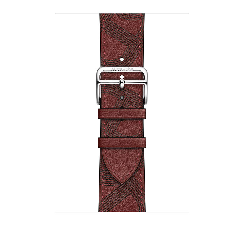 часы apple watch series 7 hermes 45 мм, серебристый, кожаный красный ремешок с черным узором
