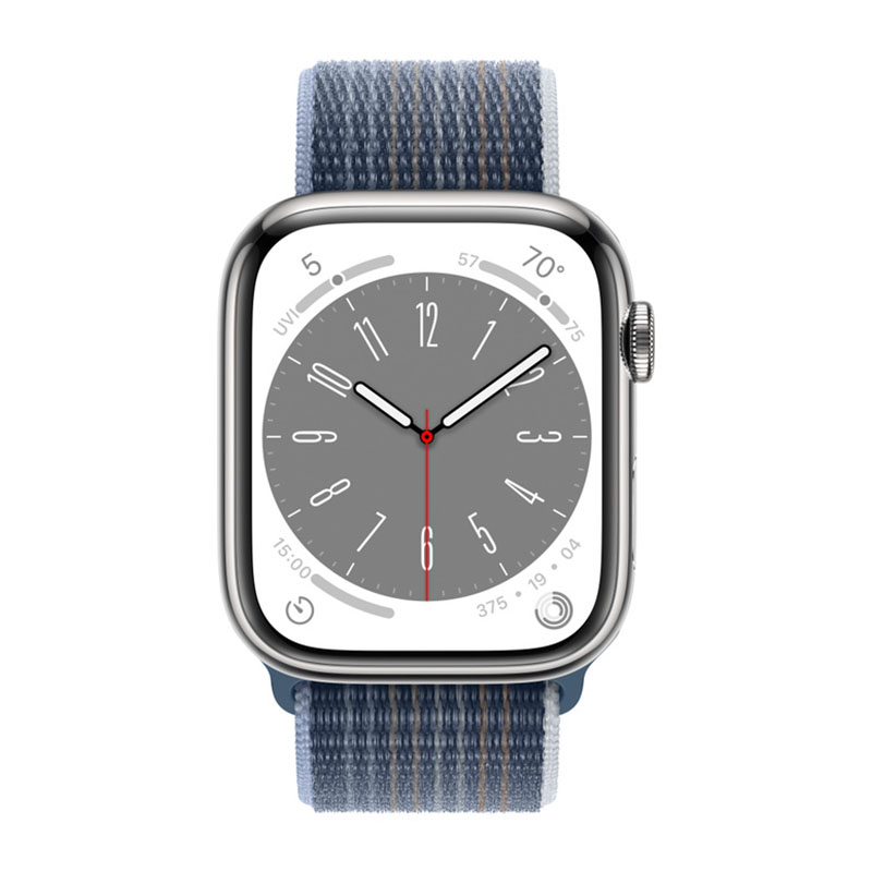 умные часы apple watch series 8 gps + cellular 45мм silver stainless steel case with sport loop