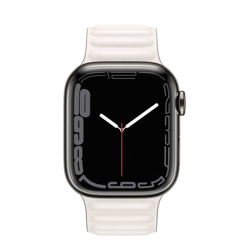 часы apple watch series 7 41 мм графитовая нержавеющая сталь браслет из кожи «белый мел»