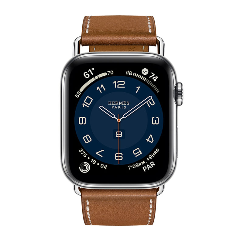 часы apple watch series 6 hermès 44mm корпус из стали серебристого цвета, коричневый кожаный ремешок (mg213)