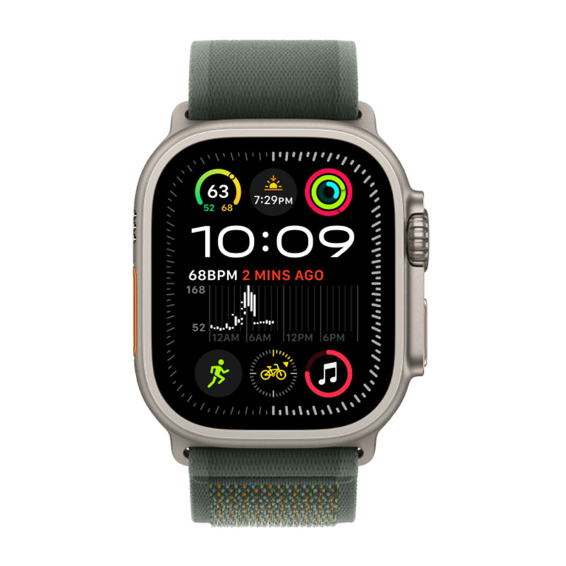 умные часы apple watch ultra 2 (2024) gps + cellular, 49 мм, m, titanium case with green trail band, зеленый