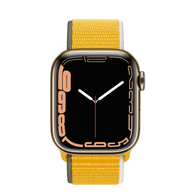 часы apple watch series 7 41 мм сталь золотистая спортивный браслет ярко-жёлтый