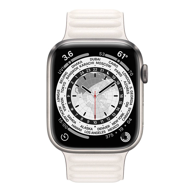 часы apple watch series 7 45 мм титановые кожаный ремешок «белый мел»