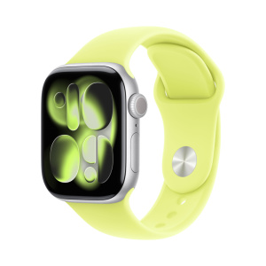 умные часы apple watch series 11 (2025) gps 42 мм, silver aluminium case, sport band, neon yellow s/m