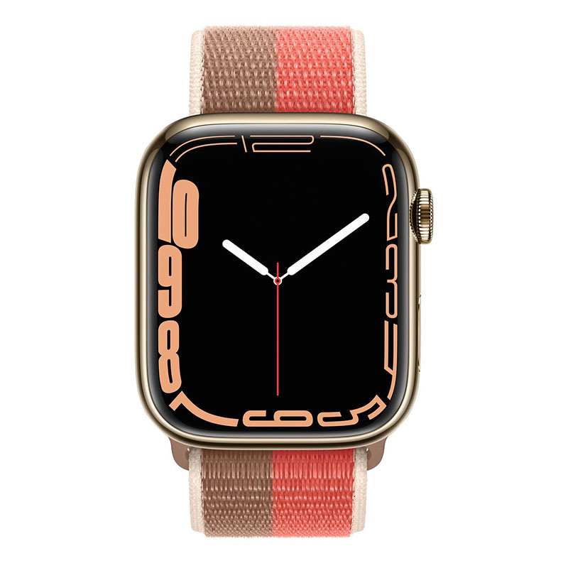 часы apple watch series 7 45 мм золотистая спортивный браслет «розовый помело/миндальный»
