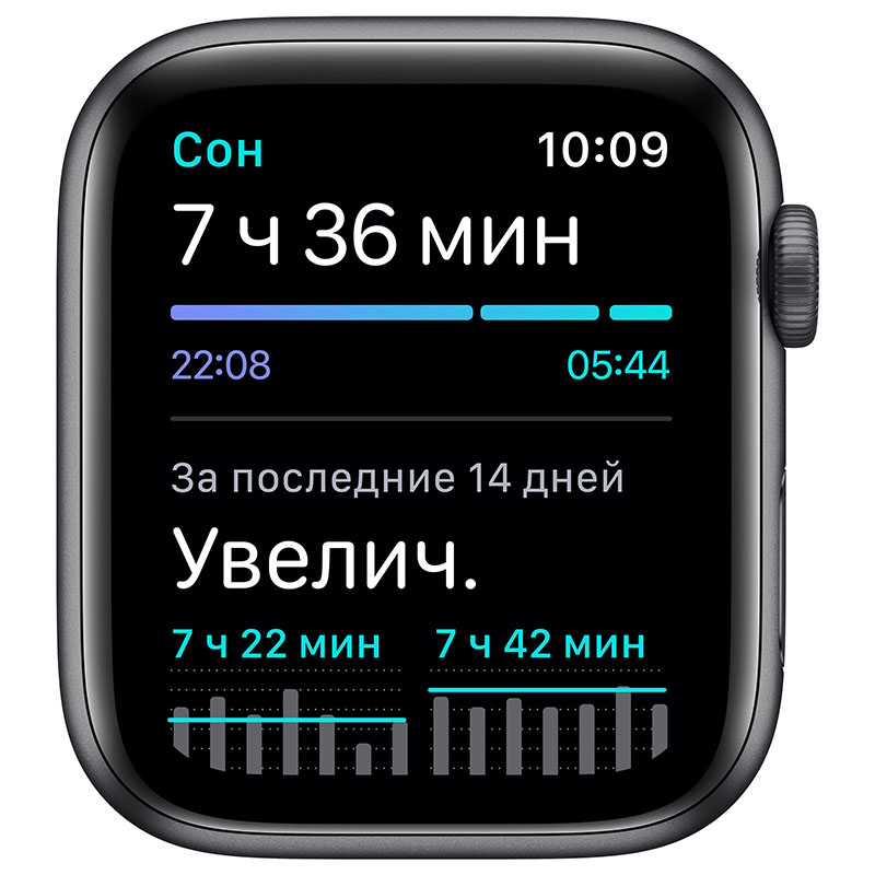 часы apple watch se 44 мм корпус из алюминия цвета серый космос, спортивный ремешок чёрного цвета