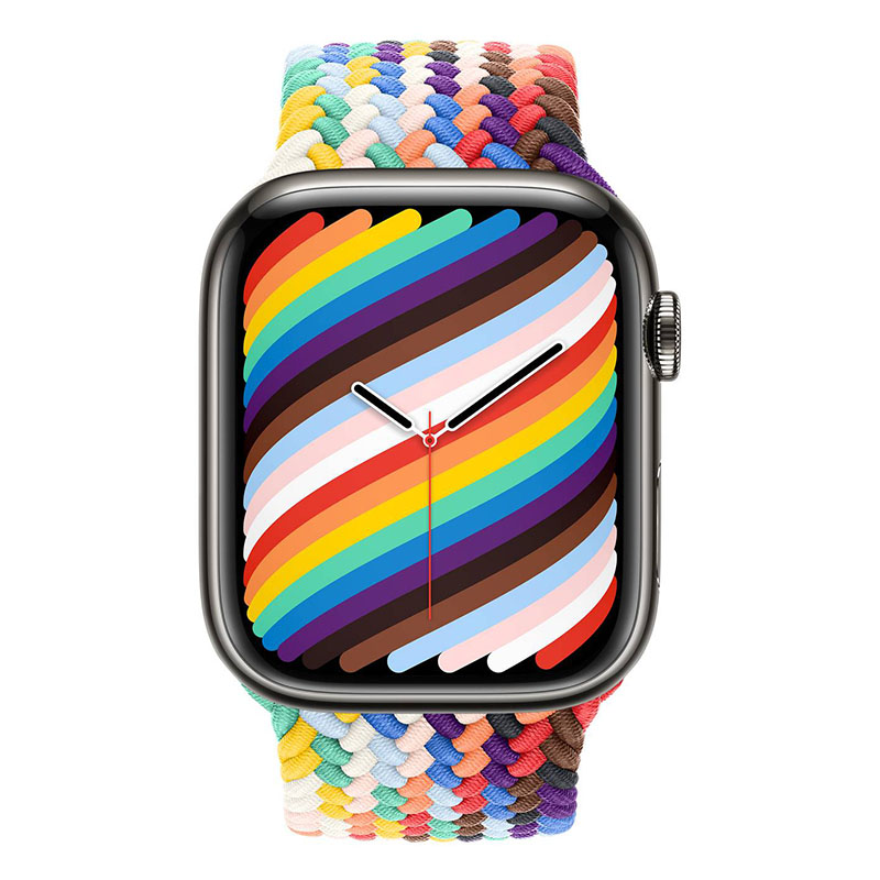 часы apple watch series 7 45 мм graphite stainless steel плетеный монобраслет «радуга»