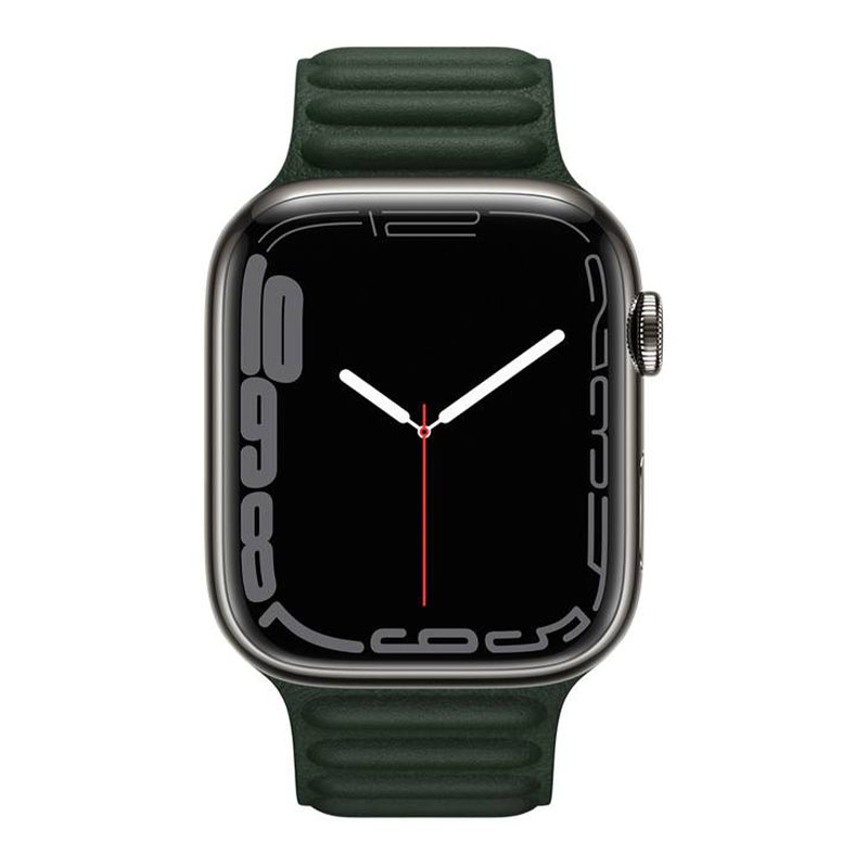 часы apple watch series 7 45 мм графитовая нержавеющая сталь браслет из кожи «зелёная секвойя»