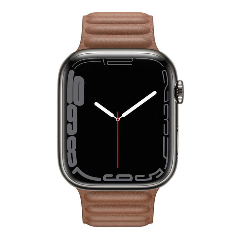 часы apple watch series 7 45 мм графитовая нержавеющая сталь браслет из кожи «золотой песок»