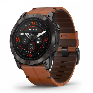 смарт-часы garmin ️️️epix pro gen 2 sapphire carbon gray chestnut leather band 51mm (010-02804-30)