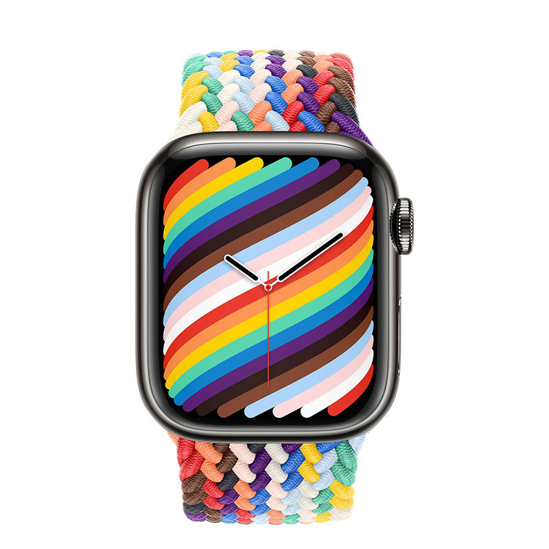 часы apple watch series 7 41 мм graphite stainless steel плетеный монобраслет «радуга»