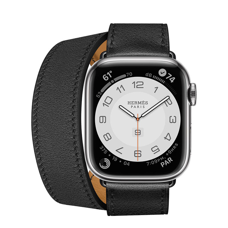 часы apple watch series 7 hermes 41 мм двойной длинный кожаный ремешок черного цвета