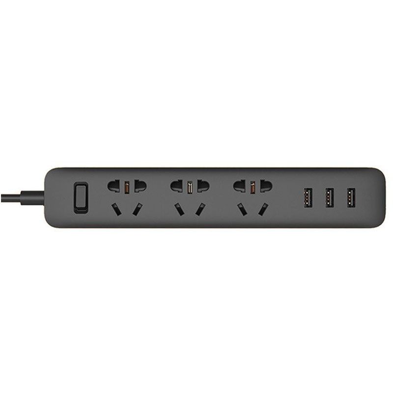 сетевой адаптер xiaomi mi power strip (3 розетки + 3 usb) black (черный)