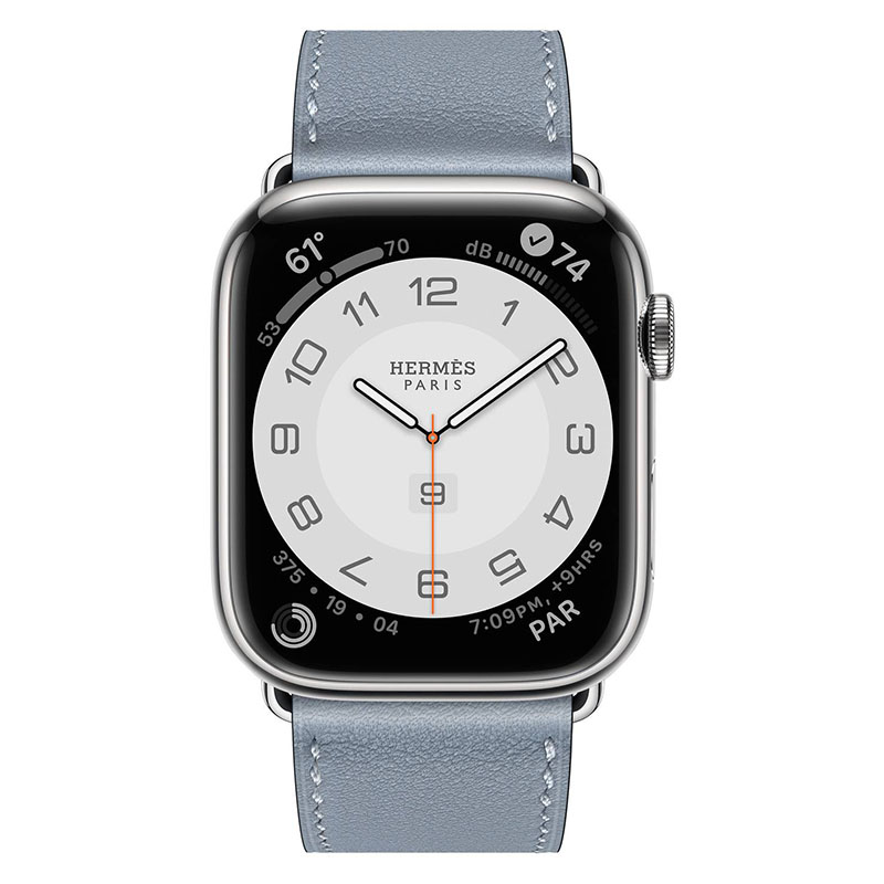 часы apple watch series 7 hermes 45 мм с кожаным ремешком голубого цвета