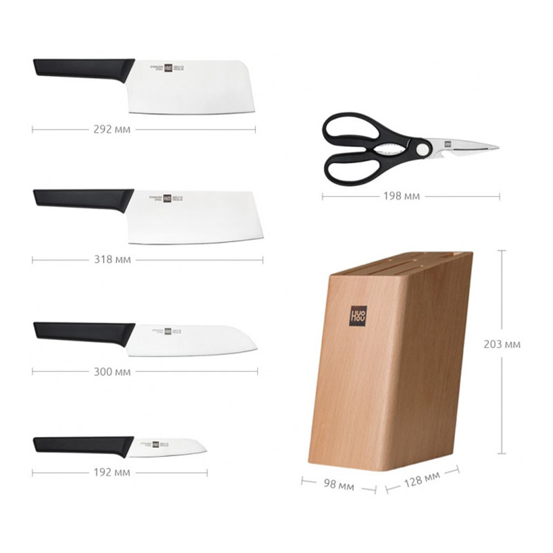 набор ножей с подставкой xiaomi youth edition kitchen stainless steel knife set 6 in 1