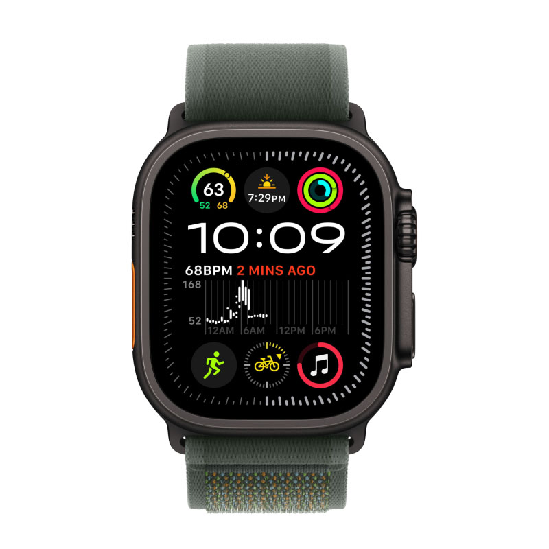 умные часы apple watch ultra 2 (2024) gps + cellular, 49 мм, m/l, black titanium case with green trail band, зеленый