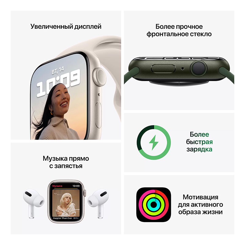 умные часы apple watch series 7 gps 41мм aluminium with sport band зелёный клевер (mkn03)