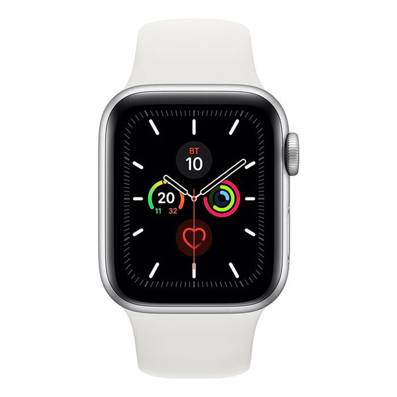 часы apple watch series 5 gps 40mm aluminum case with sport band silver, white (серебристый)